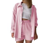 t Shirt Damen, Musselin Bluse Damen Shirts Bluse Elegant Tunics Sommer Tshirt Kurzarm Leinen Knopf Bluse Lange Oversized T-Shirt Casual für Leggings