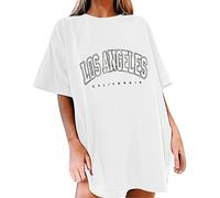 T-Shirt Damen Oversize Los Angeles - Oberteile Damen Sommer -Oversized Tshirt Damen Rundhals Kurzarm Vintage Bedrucken Streetwear Sport Bluse Sweatshirt Teenager Mädchen Tunika Lang Tops Longshirt