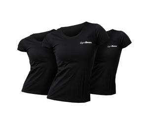 T-Shirt Damen Regular Kurzarm 3er-Pack mit Rundhalsausschnitt in Schwarz 1 St
