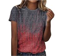 T-Shirt Damen Round Neck Blusen Printing Kurzer Ärmel Shirt Top Lose Luftig Oberteile Frühling Sommer Komfortabel T Shirt Lässig Pullover Blusenshirt(#E Black,5XL)