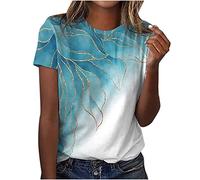 T-Shirt Damen Round Neck Blusen Printing Kurzer Ärmel Shirt Top Lose Luftig Oberteile Frühling Sommer Komfortabel T Shirt Lässig Pullover Blusenshirt(#C Light Blue,4XL)