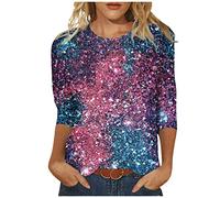 T Shirt Damen Sommerblusen Damen Leicht T Shirt Damen 3/4 Arm 3/4 Arm Bluse Damen Bluse Kurzarm Damen Shirts Damen Sommer T-Shirts Für Damen Oberteile Damen Frühling Damen Oberteile（1-Purple,S)