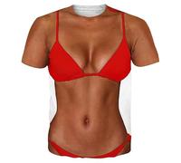 T Shirt Damen Süßes T-Shirt mit Bikini-Aufdruck, Kurzarm Baggy-Shirt, Lässige Strand-Spaß Oberteil, Sommer Strand Bademode, Rundhals Atmungsaktives Bluse, Elegant Casual Oberteile