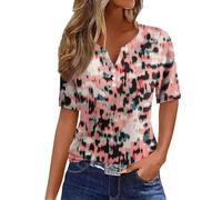 T-Shirt Damen T Shirts Opus Shirt V-Ausschnitt Blumen Bedruckt Longshirt Mit Knopfleiste Henley Sommer Strand Tunika Musselin Bluse Oversize