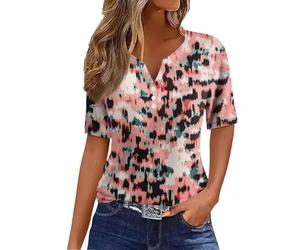 T-Shirt Damen T Shirts Opus Shirt V-Ausschnitt Blumen Bedruckt Longshirt Mit Knopfleiste Henley Sommer Strand Tunika Musselin Bluse Oversize