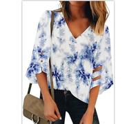 T-Shirt Damen V Ausschnitt - Bluse Damen Elegant, 3/4 Arm Shirt Damen Cut Out Ärmel Sommer Oberteile Locker Lässig Strandtunika Blusenshirt Hemd Tunika Top Blusen & Tuniken für Frauen