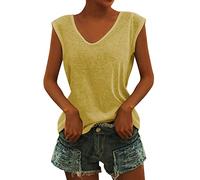 T Shirt Damen V Ausschnitt - Bluse Damen Elegant -Tshirt Damen Sommer Oberteile Ärmelloses T-Shirt mit Flügelärmeln Tanktop Schlicht Lässig Locker Klamotten T-Shirts für Frauen Teenager Mädchen