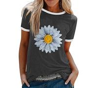 T Shirt Damen V Ausschnitt Dirndlbluse Spitze Bade Oberteile Damen Frauen GäNseblüMchen Grafik Druck Tshirts Rundhals Kurzarm Slim Fit Oberteile LäSsig Hemd Kleid Festlich Damen (Dunkelgrau, Xl)
