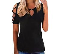 T-Shirt Damen V Ausschnitt Hohle, Bequeme, lässige T-Shirts, Ärmel, Kurze T-Shirts, Schulter, kalt, Rundhalsausschnitt, Frauen, lose, sexy Hemden, Damen Langarm Oberteil 3D Katze Drucken T-Shirt