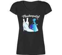 T-Shirt Damen V Ausschnitt - JGA Junggesellenabschied Frauen - Flaschenputtel I Flaschen Puttel Mädelsabend I Saufprinzessin I Malle Party Trinken I Saufen - M - Schwarz