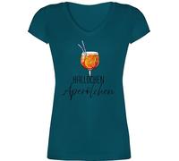 T-Shirt Damen V Ausschnitt - Karneval & Fasching - Hallöchen Aperölchen I Aperol Spritz Mädelsabend I Aperol Spritz Geschenk - 3XL - Türkis - Outfit faschingsshirt Faschings Sauf Shirt