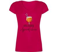T-Shirt Damen V Ausschnitt - Karneval & Fasching - Hallöchen Aperölchen I Aperol Spritz Mädelsabend I Aperol Spritz Geschenk - 3XL - Fuchsia - Outfit faschingsshirt Faschings Sauf Shirt