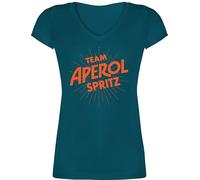 T-Shirt Damen V Ausschnitt - Karneval & Fasching - Team Aperol Spritz JGA I Mädelsabend Spritztour Aperol Geschenk - XL - Türkis - faschingsshirt Faschings apperol Shirt karnevalsshirts Karnevals
