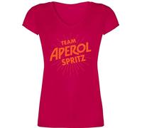 T-Shirt Damen V Ausschnitt - Karneval & Fasching - Team Aperol Spritz JGA I Mädelsabend Spritztour Aperol Geschenk - XL - Fuchsia - faschingsshirt Faschings apperol Shirt karnevalsshirts Karnevals