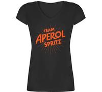 T-Shirt Damen V Ausschnitt - Karneval & Fasching - Team Aperol Spritz JGA I Mädelsabend Spritztour Aperol Geschenk - XL - Schwarz - faschingsshirt Faschings apperol Shirt karnevalsshirts Karnevals