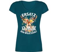 T-Shirt Damen V Ausschnitt - Kompatibel mit Oktoberfest - Ersatz Dirndl Der Wille Zählt - XS - Türkis - hirschgeweih Trachten Shirt trachtenshirt bayrische geweih Shirts Tshirt Tracht Hirsch