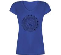 T-Shirt Damen V Ausschnitt - Kunst - Boho Mandala Yoga Sketch - L - Blau - yogashirth yogashirt Wellness Hippi Tshirt Yoga-Bekleidung yogashirts Meditation für Fans Coole-Fun-t-Shirts Geschenke