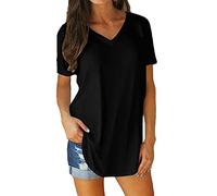T Shirt Damen V Ausschnitt - Kurzarm Oberteile Damen Sommer Tshirt Damen Baumwolle Weiss Shirts Casual Locker Tunika Top Basic Tops Bluse Longshirt T Shirts Blusen & Tuniken für Frauen