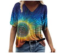 T-Shirt Damen V-Ausschnitt - Lose Sommer Oberteile Damen Große Größen,Kurzarm Elegant Bluse mit Vintage Blumen Drucken Tunika Kurzarmshirt Hemd Casual Tee Tops T-Shirts & Blusen für Frauen