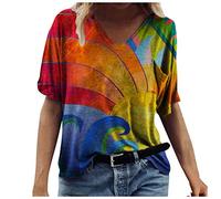 T-Shirt Damen V-Ausschnitt - Lose Sommer Oberteile Damen Große Größen,Kurzarm Elegant Bluse mit Vintage Blumen Drucken Tunika Kurzarmshirt Hemd Casual Tee Tops T-Shirts & Blusen für Frauen