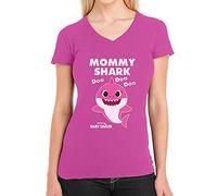 T Shirt Damen V Ausschnitt Mommy Shark DOO DOO DOO - Baby Shark Geschenk Mama X-Large Wow rosa