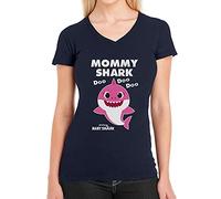 T Shirt Damen V Ausschnitt Mommy Shark DOO DOO DOO - Baby Shark Geschenk Mama XX-Large Marineblau