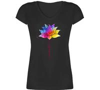 T-Shirt Damen V Ausschnitt - Namaste Lotusblüte I Meditation I Yoga I Mandala Spirit - M - Schwarz - t Shirt Yoga-Shirt Joga Lotus Tshirt Shirts v-Ausschnitt Geschenke Wellness tailliert t-Shirts