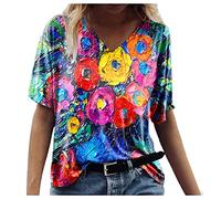 T-Shirt Damen V-Ausschnitt - Oberteile Damen Sommer -Locker Bluse Damen Elegant Tshirt mit Aufdruck Vintage Blumen Tunika Große Größen Leicht Lässig Tops T-Shirts Blusen & Tuniken für Frauen