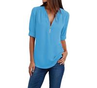 T Shirt Damen V Ausschnitt Oberteile mit Reißverschluss 3/4 Arm Shirt Fitness Sportshirt Elegant Longshirt Unifarben Tshirt Sportshirt Casual Top Langarmshirt 1 Euro Artikel ohne versandkosten