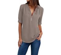 T Shirt Damen V Ausschnitt Oberteile mit Reißverschluss 3/4 Arm Shirt Fitness Sportshirt Elegant Longshirt Unifarben Tshirt Sportshirt Casual Top Langarmshirt Herren Laufschuhe Sale