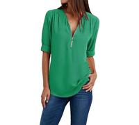 T Shirt Damen V Ausschnitt Oberteile mit Reißverschluss 3/4 Arm Shirt Fitness Sportshirt Elegant Longshirt Unifarben Tshirt Sportshirt Casual Top Langarmshirt Sale Damen Bekleidung