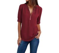 T Shirt Damen V Ausschnitt Oberteile mit Reißverschluss 3/4 Arm Shirt Fitness Sportshirt Elegant Longshirt Unifarben Tshirt Sportshirt Casual Top Langarmshirt 1 Cent Artikel