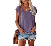 T Shirt Damen V Ausschnitt Oberteile Sommer Ärmellose Locker Top Basic Shirt Elegant Frau Schickes Ausgefallene Tshirts mit Flügelärmeln Taschen Sport Tee Tops Teenager Mädchen