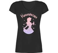 T-Shirt Damen V Ausschnitt - Party & Alkohol - Kornröschen I Korn Liebhaberin I Korn Röschen Saufprinzessin - XS - Schwarz - Tshirt mit saufspruch Sauf-Shirts Sauf saufi Shirts sprüche Saufen