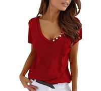 T-Shirt Damen V-Ausschnitt - Sommer Oberteile Kurzarm Sexy Bluse mit Brusttasche Knopfdekoration Tiefes V Tunika Große Größen Lässig Locker Kurzarmshirt Tee Tops T-Shirts Blusen & Tuniken für Damen