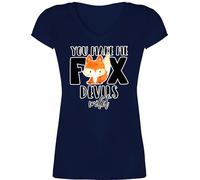 T-Shirt Damen V Ausschnitt - Sprüche Statement mit Spruch - You Make me Fox Devils wild - L - Dunkelblau - Statement-t-Shirt sprueche Devil t-Shirts Tshirt sprüchen Fuchs Shirt