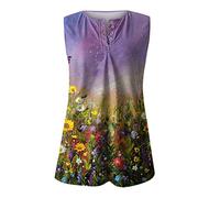 T-Shirt Damen V Ausschnitt T Shirt Kleid Damen LäSsig Uv Shirt Sommer Mode Drucken V-Ausschnitt ÄRmelloses Tank Top Mit Knopfleiste LäSsige Button Down Oberteile Fahrrad Shirt Damen (1-Green, Xl)