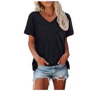 T Shirt Damen V-Ausschnitt T-Shirts Casual Kurzarm Oberteil Sommer Elegant Locker Basic Tee Shirt Solide Tops