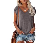 T Shirt Damen V Ausschnitt - Tshirt Damen Sommer Oberteile -Bluse Damen Elegant Ärmelloses T-Shirt mit Flügelärmeln Tank Top Solide Lässig Locker Klamotten T-Shirts für Frauen Teenager Mädchen