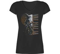 T-Shirt Damen V Ausschnitt - & - Valhalla Wolf Geschenk Wikinger Geschenk Vikinger Geschenke Vikings I Walhalla Wölfe Odins I Nordische Mythologie Kompass Runen - 3XL - Schwarz - t Shirt Viking