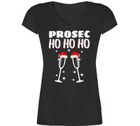 T-Shirt Damen V Ausschnitt - Weihnachten Geschenke Christmas Bekleidung - Prosec Ho Ho Ho - XXL - Schwarz - Weihnachts t- Shirt weihnachtsoutfit weihnachtsmotiv proseco Tshirt Weihnachts-Shirt