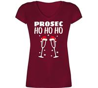 T-Shirt Damen V Ausschnitt - Weihnachten - Prosec Ho Ho Ho - S - Bordeauxrot - Weihnachts t- Shirt weihnachtsoutfit weihnachtsmotiv proseco Shirts Weihnachts-Shirt weihnachtsshirts Christmas