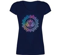 T-Shirt Damen V Ausschnitt - Yoga - Mandala Lotusblume I Spirituelle Meditation I Pilates Lotus Entspannung - M - Dunkelblau - spirituelles Shirt Yoga-Shirt Joga Wellness Tshirt spirituell