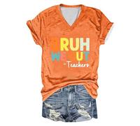 T-Shirt Damen Weiß, Damen Oberteile Sommer Elegant, Tee Shirts Kurzen Ärmeln V Ausschnitt Sommershirts Klassisch Gedruckt Tee Top Lässige Loose Bluse Leichte Luftig Sporttops Versatile Beach