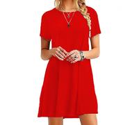 T Shirt Dress Women Casual Lounge Wear Short Sleeve Dress Crew NeckPinkM