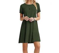 T Shirt Dress Women Casual Lounge Wear Short Sleeve Dress Crew NeckRedS