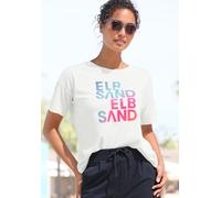 T-Shirt ELBSAND, Damen, Gr. M (38), weiß, Single Jersey, Obermaterial: 50% Baumwolle, 50% Polyester, unifarben, figurumspielend hüftlang, Rundhals, Shirts T-Shirt, mit Logodruck (27133264-M) weiß