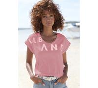 T-Shirt ELBSAND, Damen, Gr. S (36), pink, Jersey, Obermaterial: 50% Baumwolle, 50% Polyester, unifarben, figurumspielend hüftlang, Rundhals, Aufschlag, Shirts T-Shirt, aus weichem Jersey, Kurzarmshirt