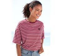 T-Shirt ELBSAND, Damen, Gr. S (36), rosé, weinrot gestreift, Jersey, Obermaterial: 50% Baumwolle, 50% Polyester, gestreift, figurumspielend hüftlang, Rundhals, gerader Abschluss, Shirts T-Shirt, mit h