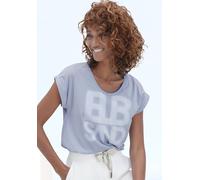 T-Shirt ELBSAND "Eldis", Damen, Gr. S (36), blau (blau meliert), Single Jersey, Obermaterial: 50% Baumwolle, 50% Polyester, meliert, modisch, figurumspielend hüftlang, Rundhals, Kurzarm Aufschlag, Shi